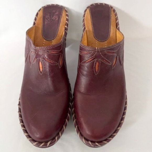 FRYE Charlotte Leather Heeled Mule Clogs sz 9.5 - Picture 2 of 7